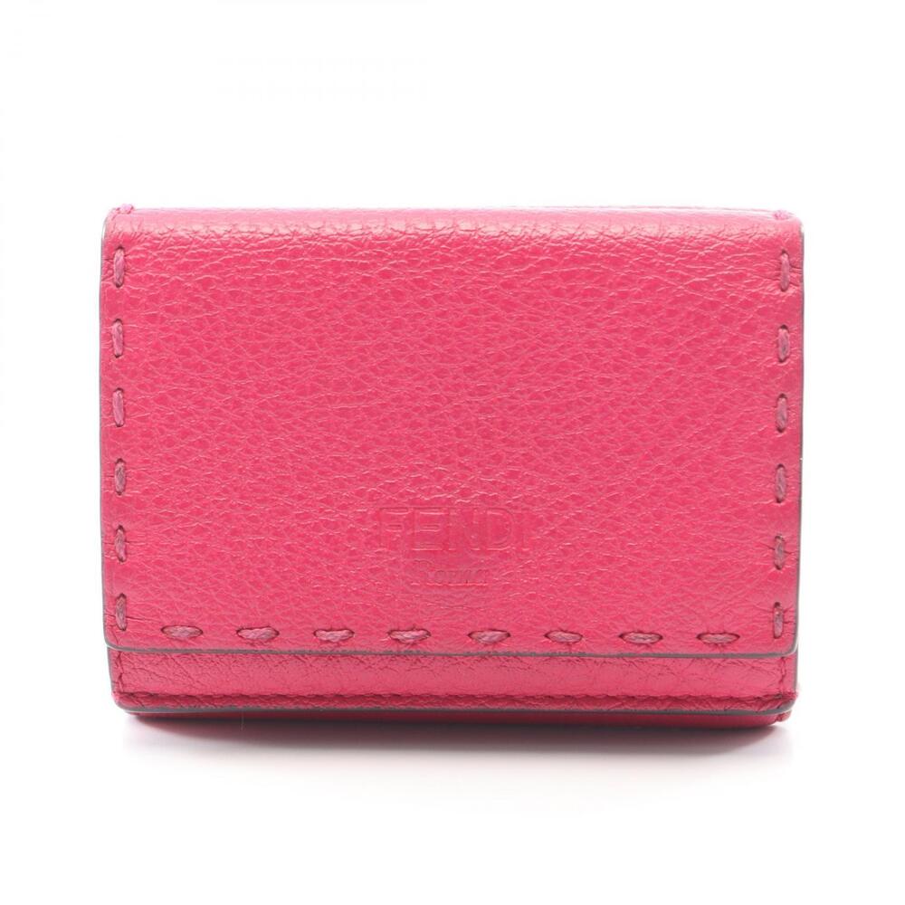 Fendi Selleria Tri fold Wallet Leather Pink